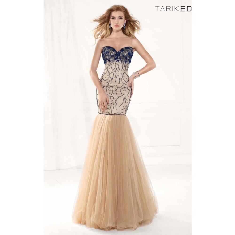 Tarik Ediz Gown 2 Nude Black Florida 92390 Beaded Mermaid Sheer Illusion Prom